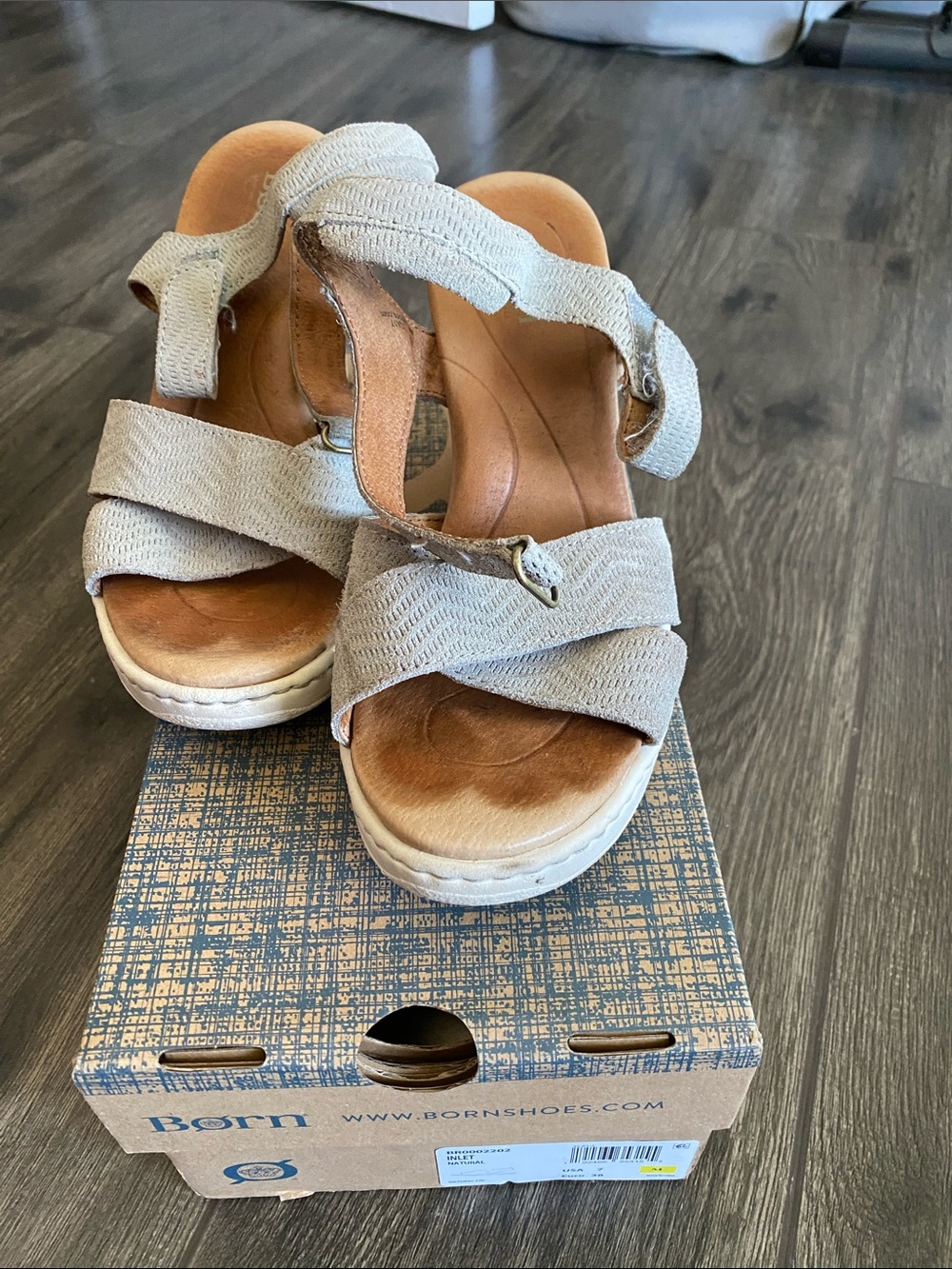 Born Women's Light Cream Cross-Strap Wedge Sandals